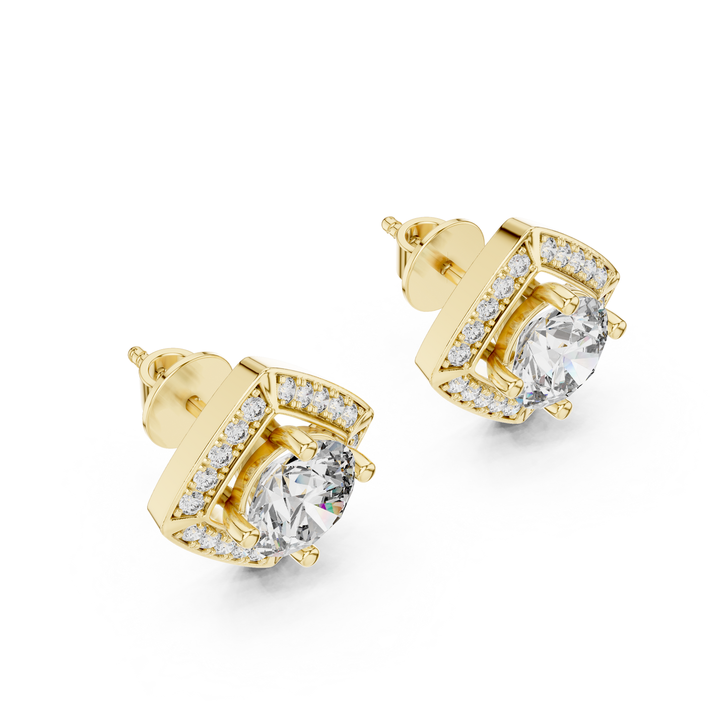 Square Halo Round Lab Grown Diamond Stud Earrings in 14K White Gold | Elegant Diamond Earrings