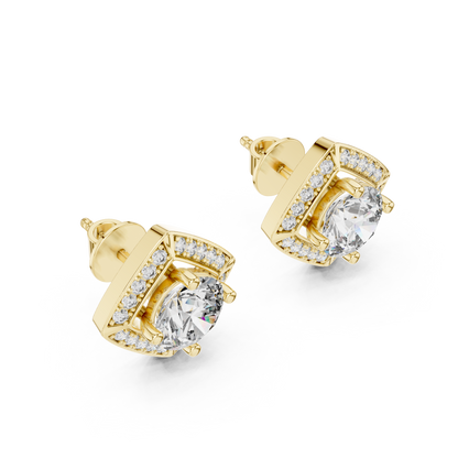 Square Halo Round Lab Grown Diamond Stud Earrings in 14K White Gold | Elegant Diamond Earrings