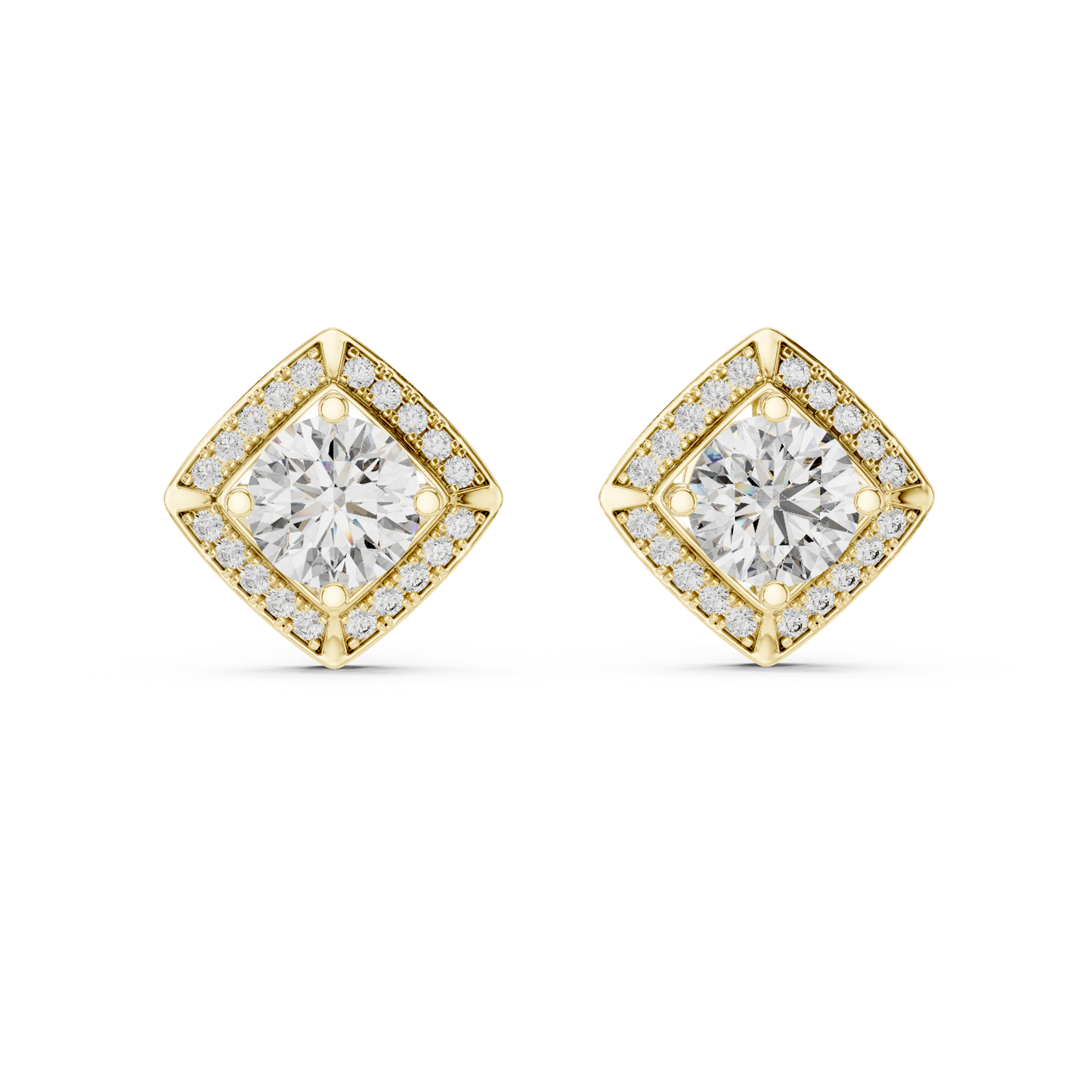 Square Halo Round Lab Grown Diamond Stud Earrings in 14K White Gold | Elegant Diamond Earrings