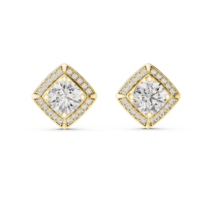 Square Halo Round Lab Grown Diamond Stud Earrings in 14K White Gold | Elegant Diamond Earrings
