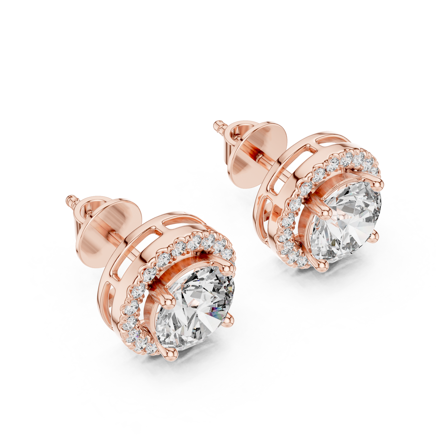 Round Halo Lab Grown Diamond Stud Earrings in 14K Yellow Gold | Classic Diamond Earrings for Women