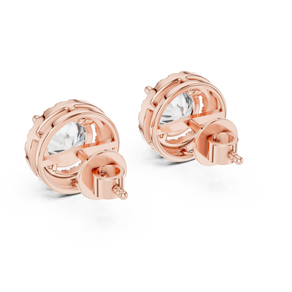 Round Halo Lab Grown Diamond Stud Earrings in 14K Yellow Gold | Classic Diamond Earrings for Women