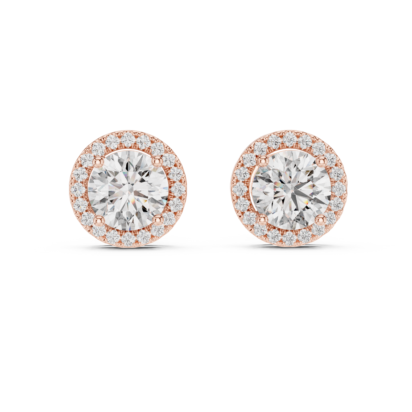 Round Halo Lab Grown Diamond Stud Earrings in 14K Yellow Gold | Classic Diamond Earrings for Women