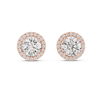 Round Halo Lab Grown Diamond Stud Earrings in 14K Yellow Gold | Classic Diamond Earrings for Women