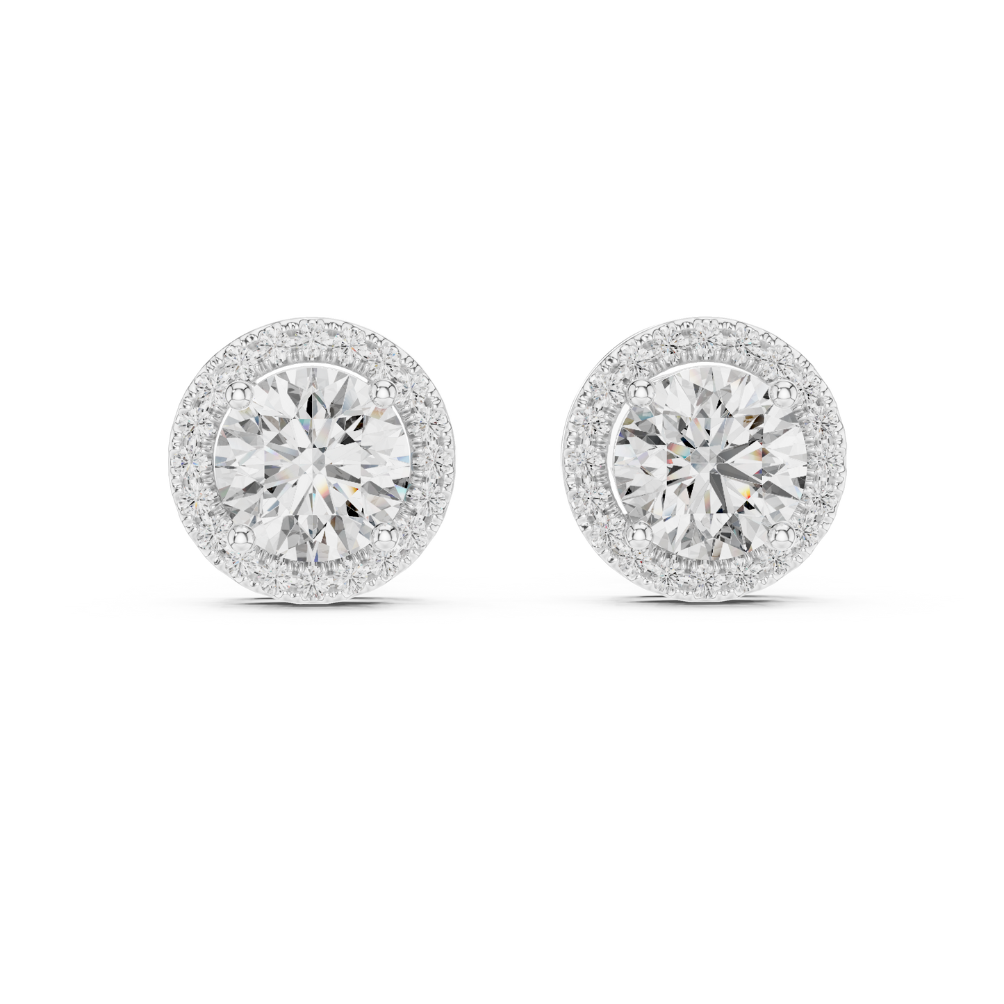 Round Halo Lab Grown Diamond Stud Earrings in 14K Yellow Gold | Classic Diamond Earrings for Women