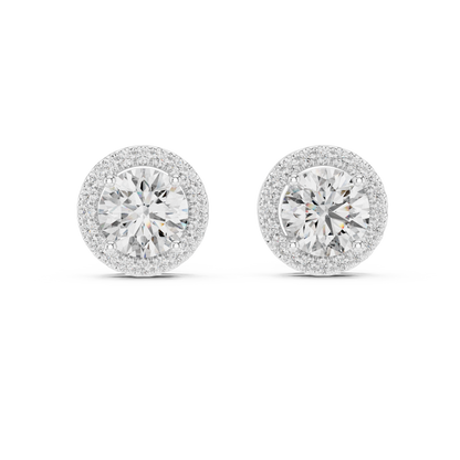 Round Halo Lab Grown Diamond Stud Earrings in 14K Yellow Gold | Classic Diamond Earrings for Women