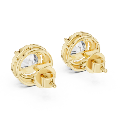 Round Halo Lab Grown Diamond Stud Earrings in 14K Yellow Gold | Classic Diamond Earrings for Women