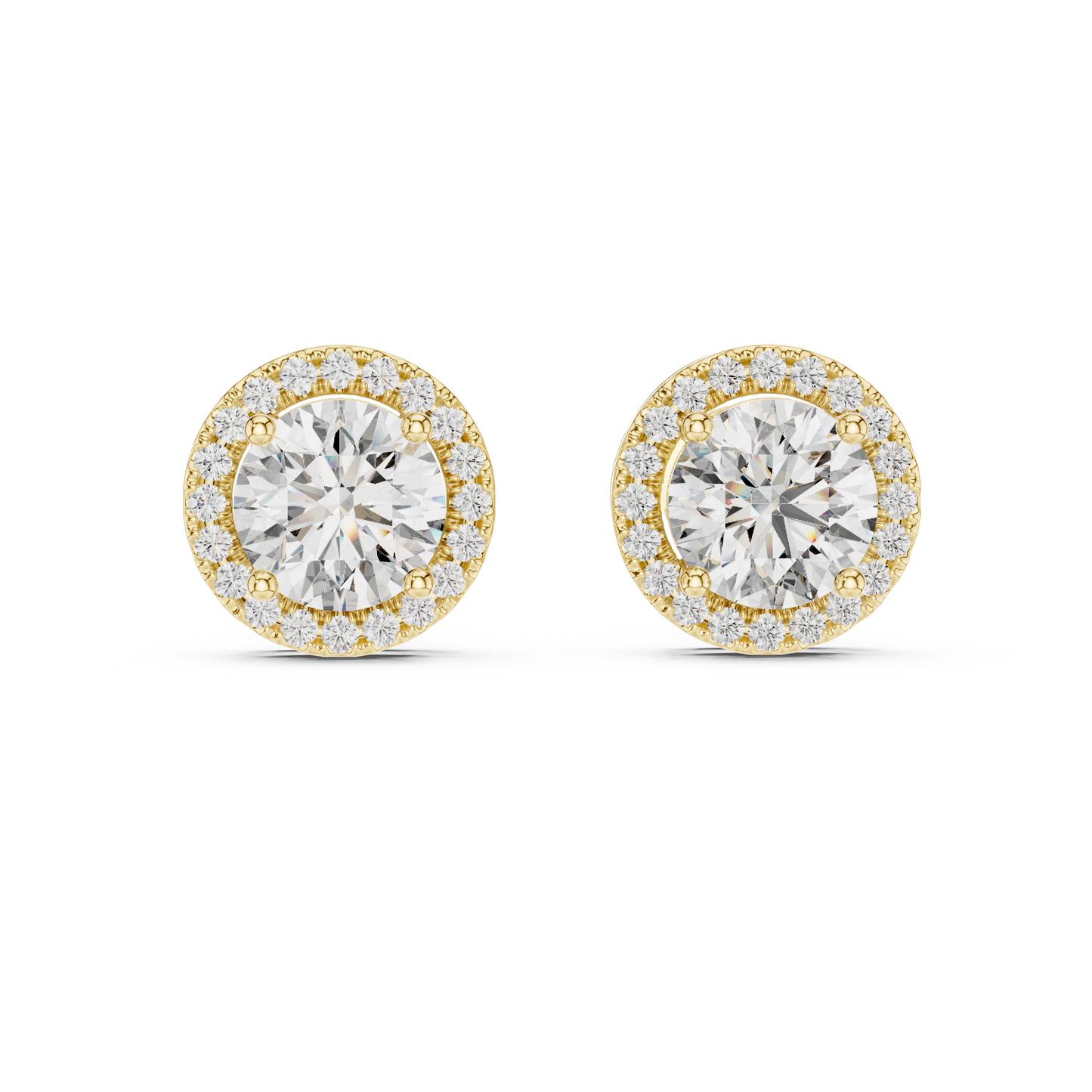 Round Halo Lab Grown Diamond Stud Earrings in 14K Yellow Gold | Classic Diamond Earrings for Women