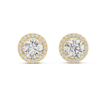 Round Halo Lab Grown Diamond Stud Earrings in 14K Yellow Gold | Classic Diamond Earrings for Women