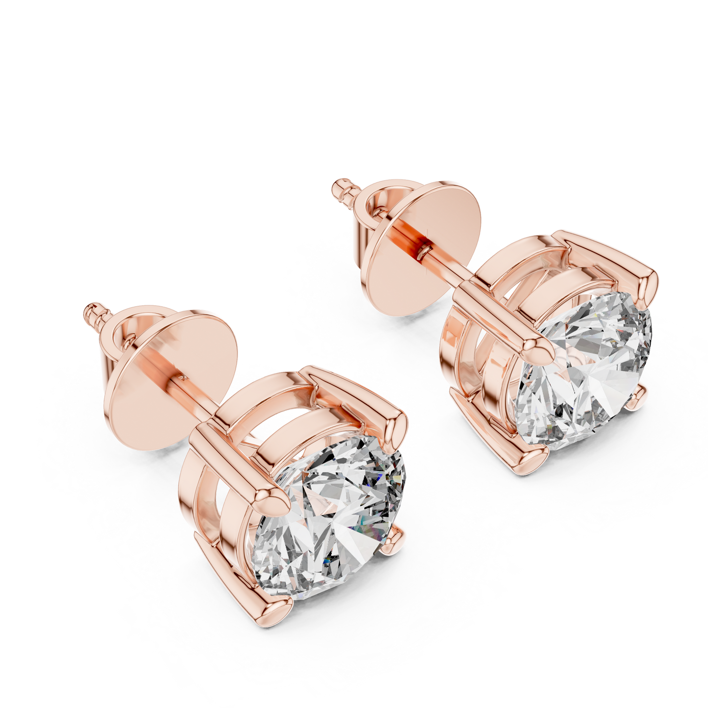 Classic Round Solitaire Lab Grown Diamond Solitaire Earrings in 14K Rose Gold | Timeless Diamond Earrings