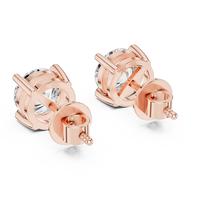Classic Round Solitaire Lab Grown Diamond Solitaire Earrings in 14K Rose Gold | Timeless Diamond Earrings