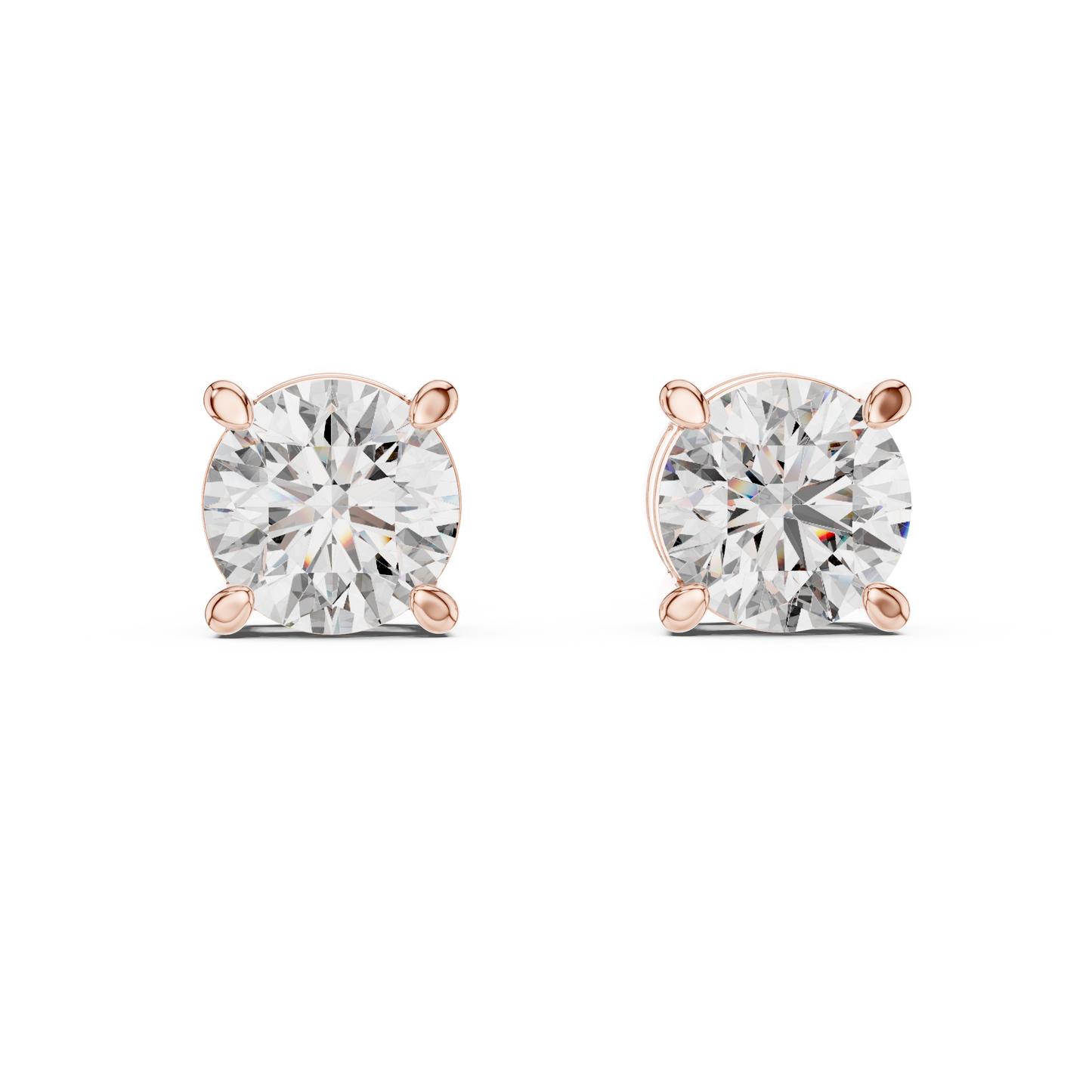 Classic Round Solitaire Lab Grown Diamond Solitaire Earrings in 14K Rose Gold | Timeless Diamond Earrings