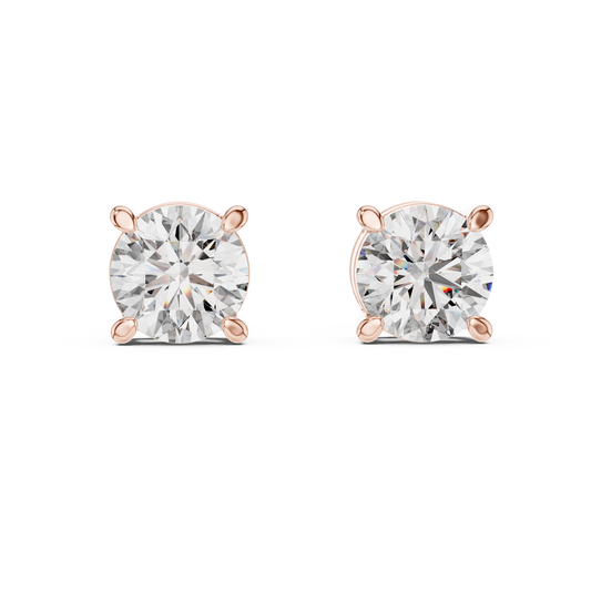 Classic Round Solitaire Lab Grown Diamond Solitaire Earrings in 14K Rose Gold | Timeless Diamond Earrings