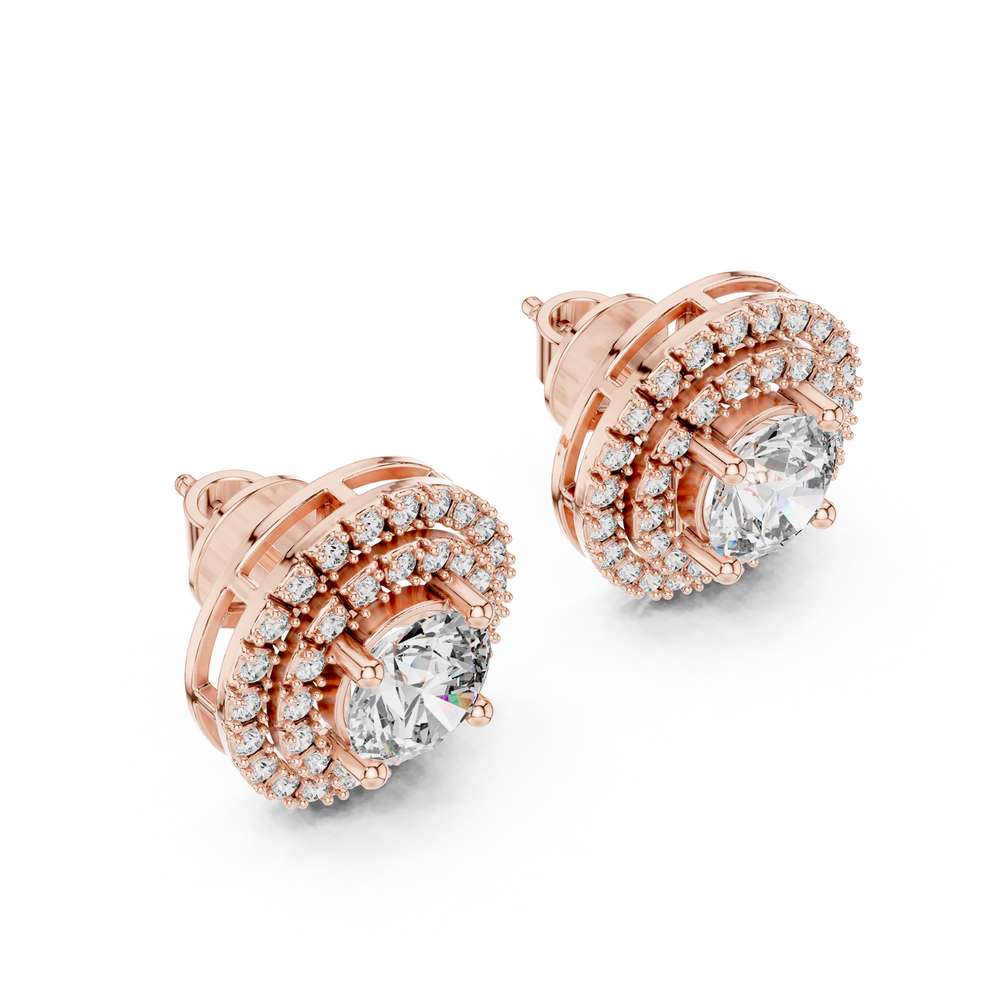 Double Halo Round Lab Grown Diamond Stud Earrings in 14K Yellow Gold