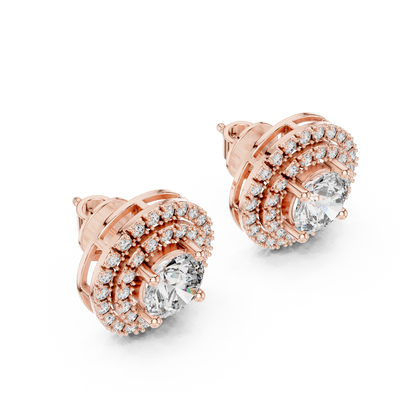 Double Halo Round Lab Grown Diamond Stud Earrings in 14K Yellow Gold