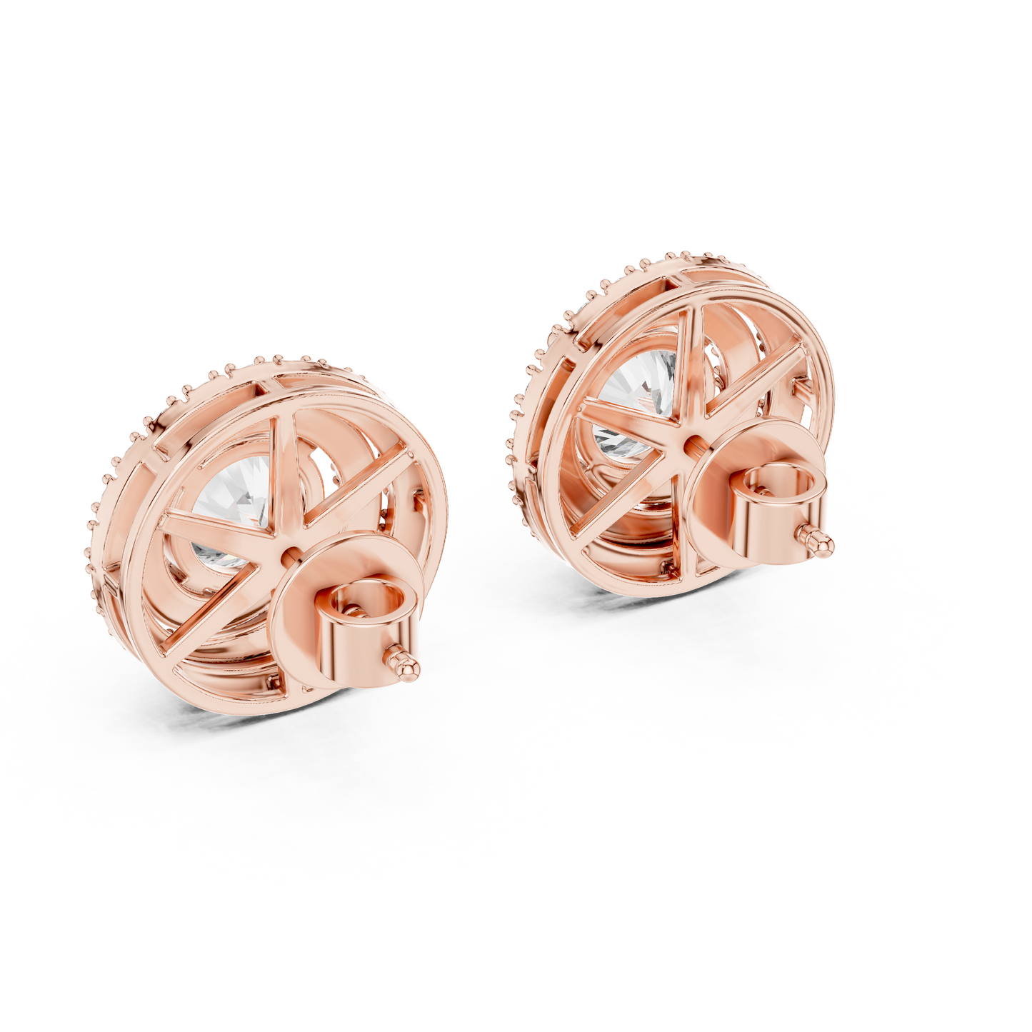 Double Halo Round Lab Grown Diamond Stud Earrings in 14K Yellow Gold