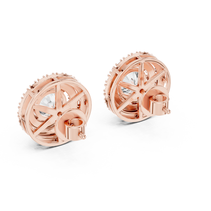 Double Halo Round Lab Grown Diamond Stud Earrings in 14K Yellow Gold