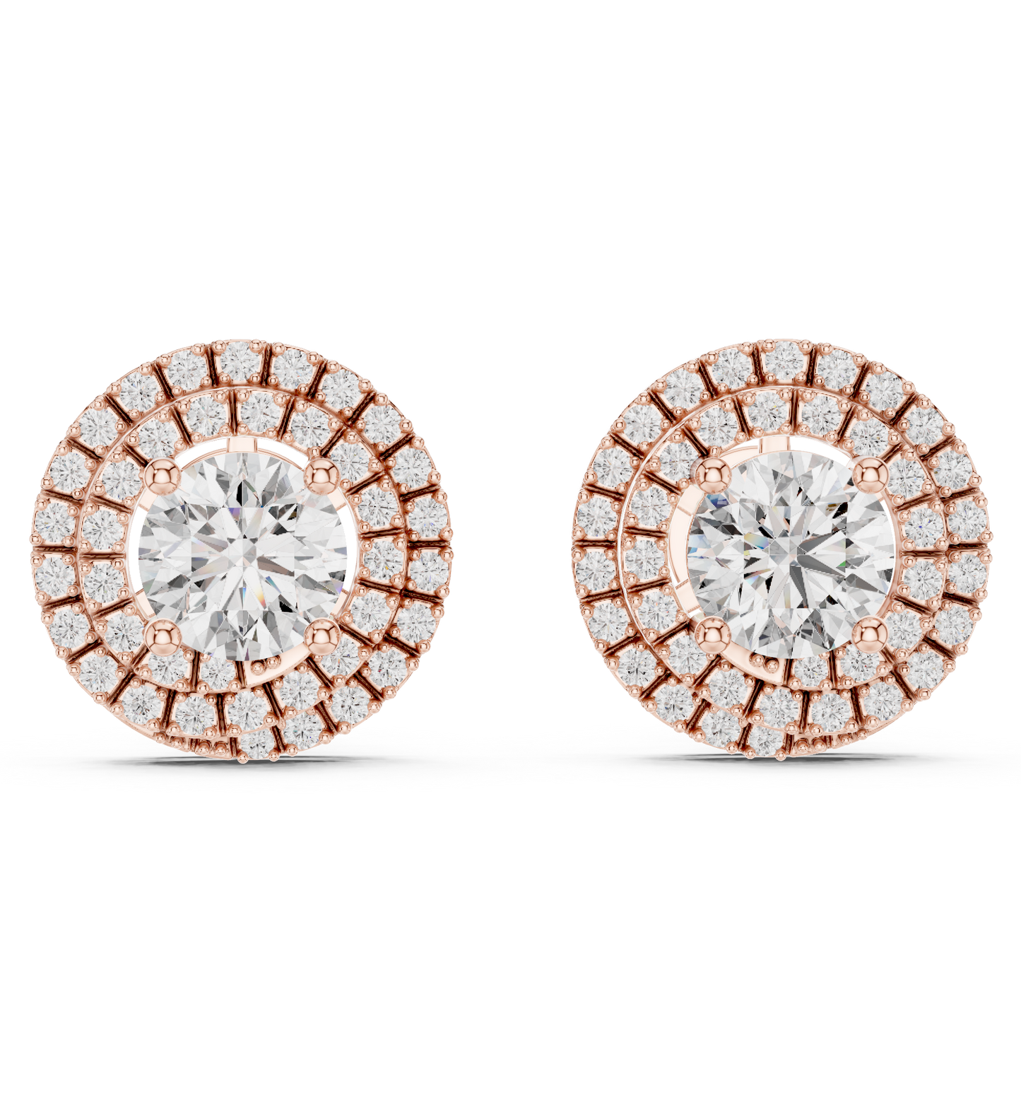 Double Halo Round Lab Grown Diamond Stud Earrings in 14K Yellow Gold