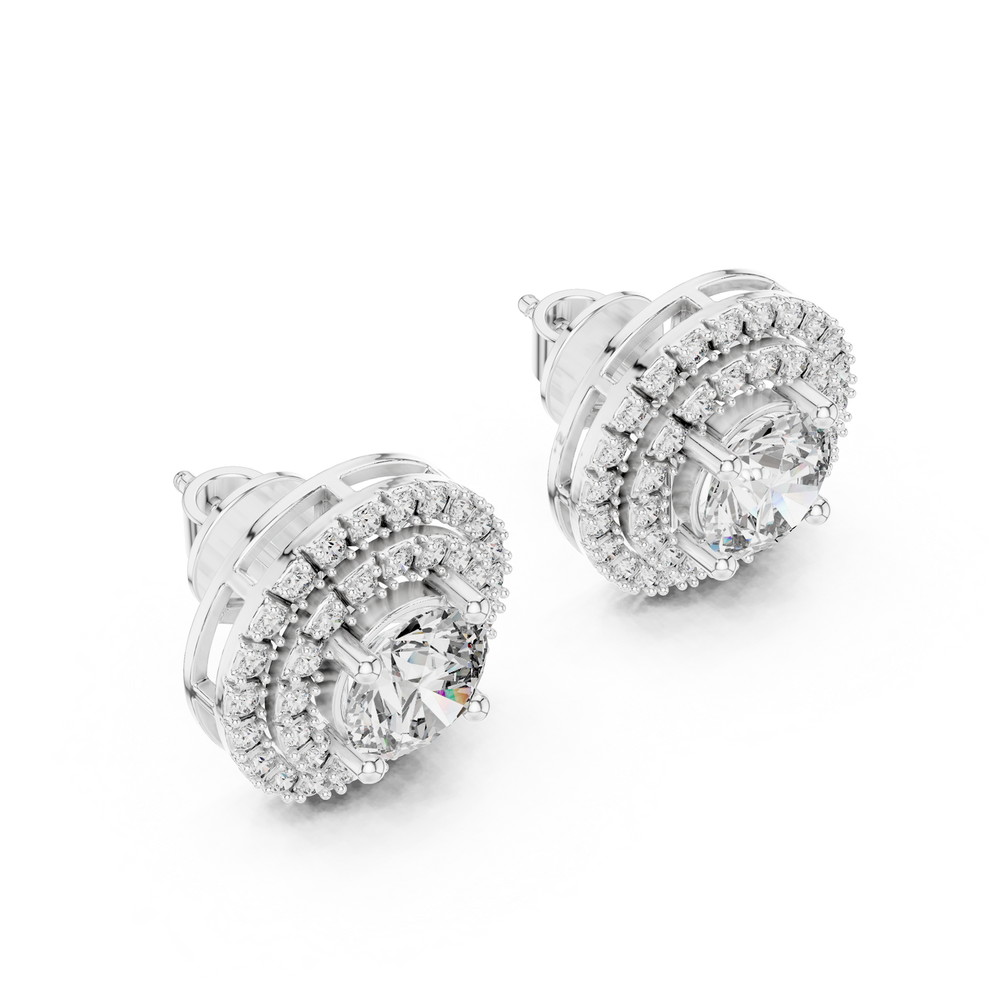 Double Halo Round Lab Grown Diamond Stud Earrings in 14K Yellow Gold