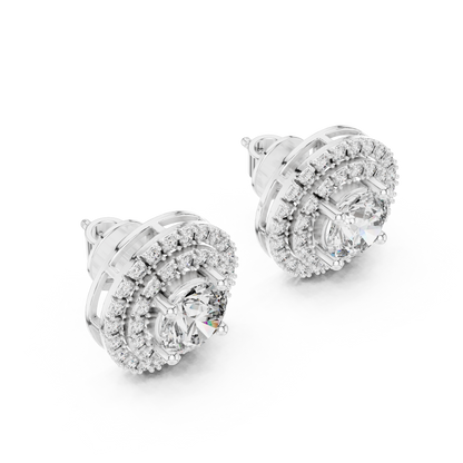 Double Halo Round Lab Grown Diamond Stud Earrings in 14K Yellow Gold