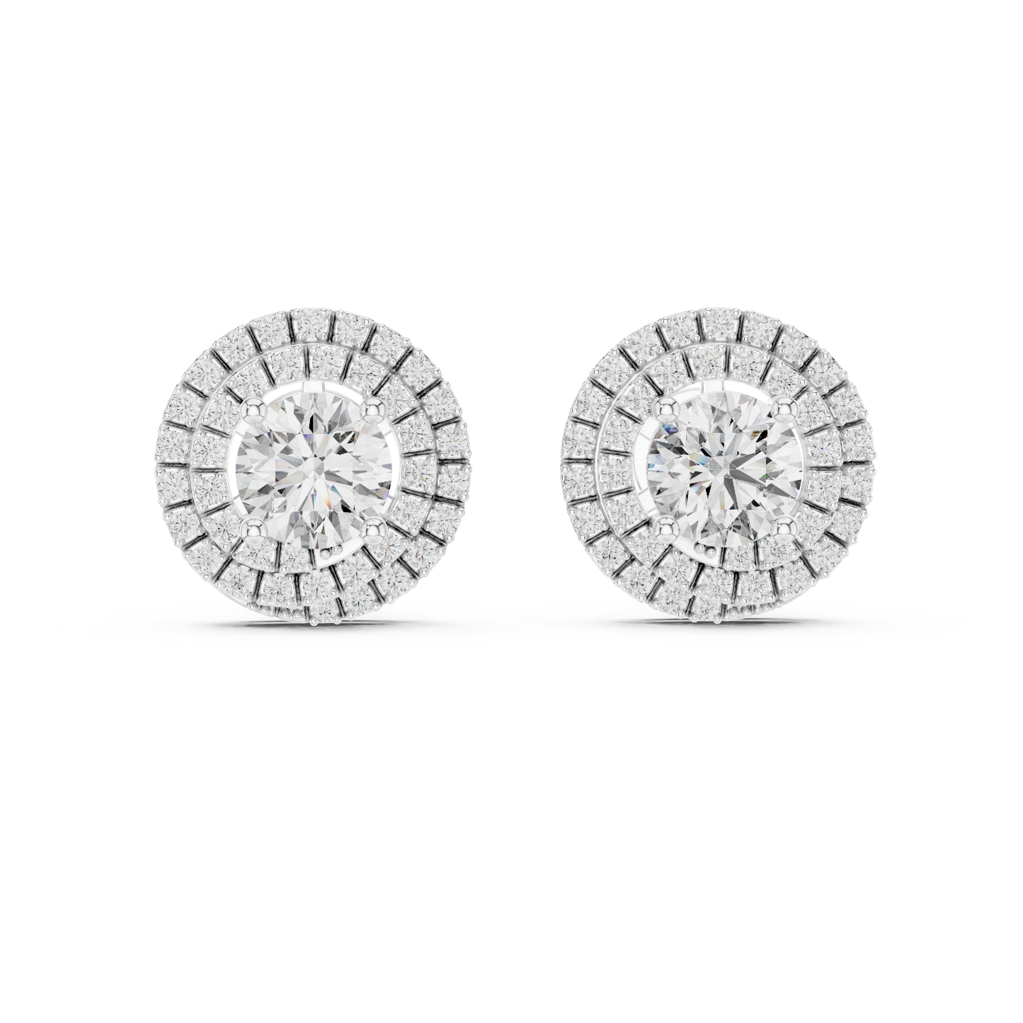Double Halo Round Lab Grown Diamond Stud Earrings in 14K Yellow Gold