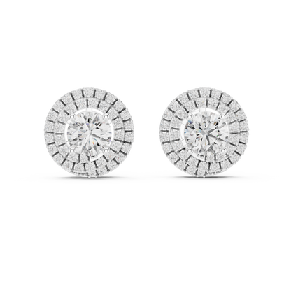 Double Halo Round Lab Grown Diamond Stud Earrings in 14K Yellow Gold