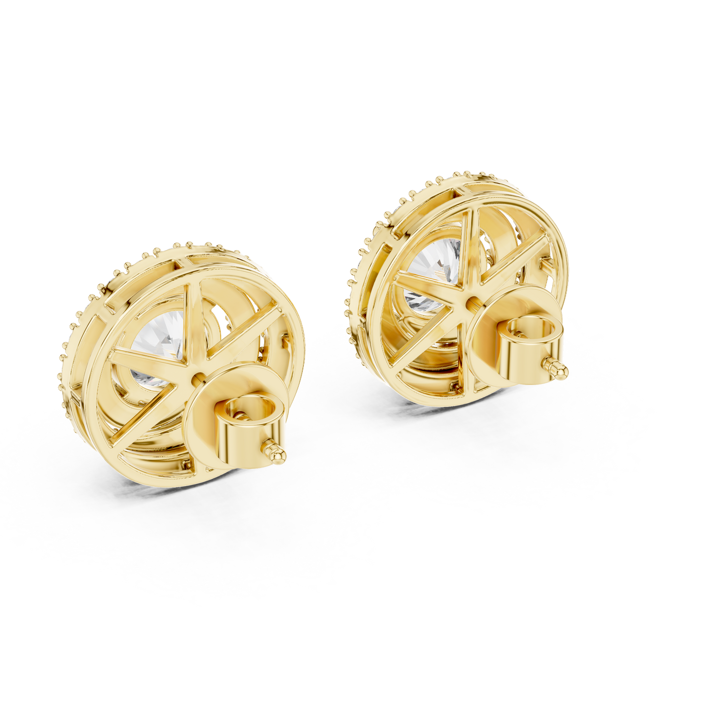 Double Halo Round Lab Grown Diamond Stud Earrings in 14K Yellow Gold