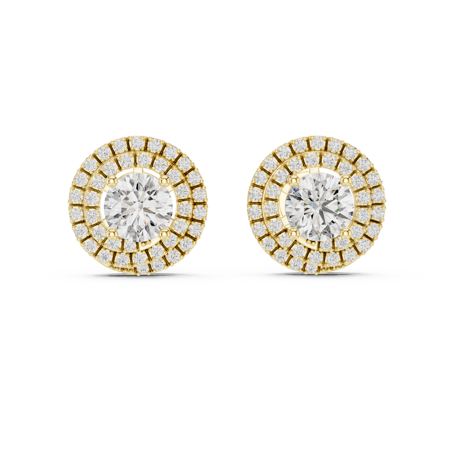 Double Halo Round Lab Grown Diamond Stud Earrings in 14K Yellow Gold