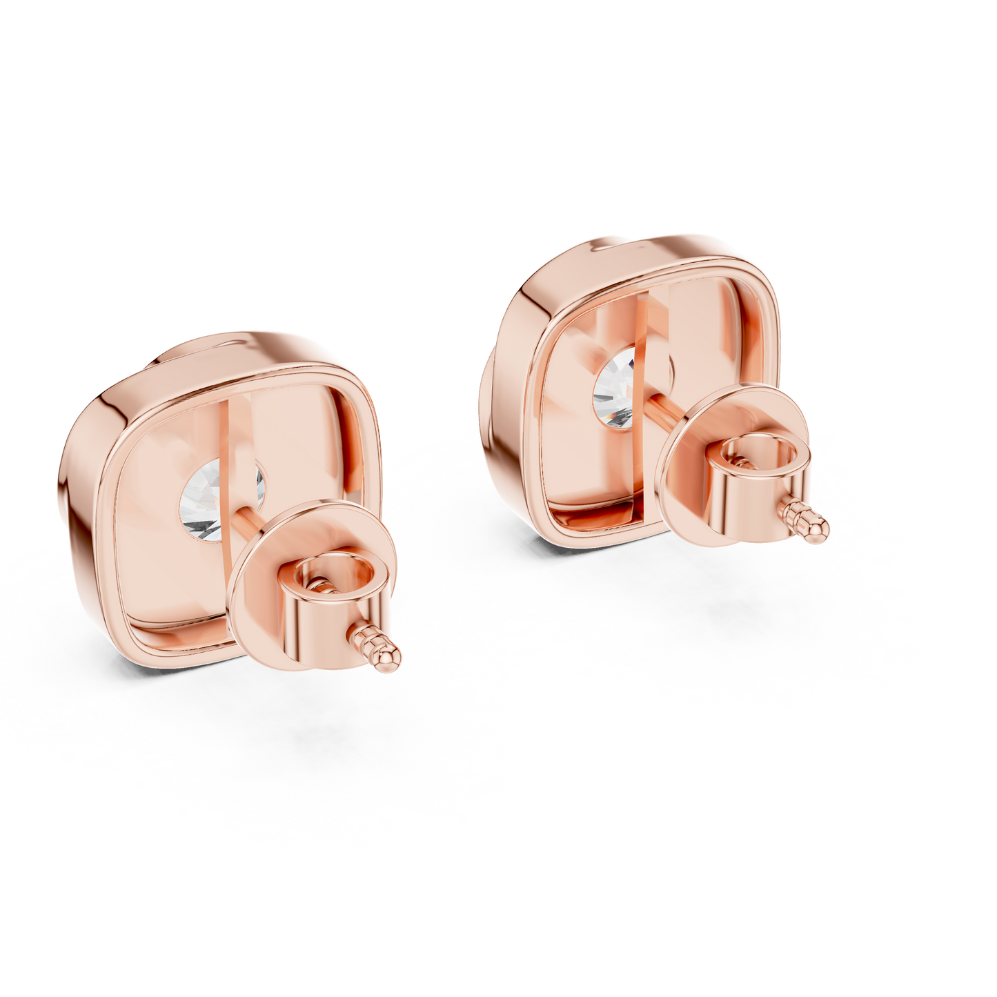 Elegant Round Cut Diamonds Solitaire Earrings Set In Sculptural Gold