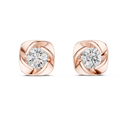 Elegant Round Cut Diamonds Solitaire Earrings Set In Sculptural Gold
