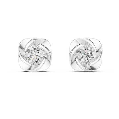 Elegant Round Cut Diamonds Solitaire Earrings Set In Sculptural Gold