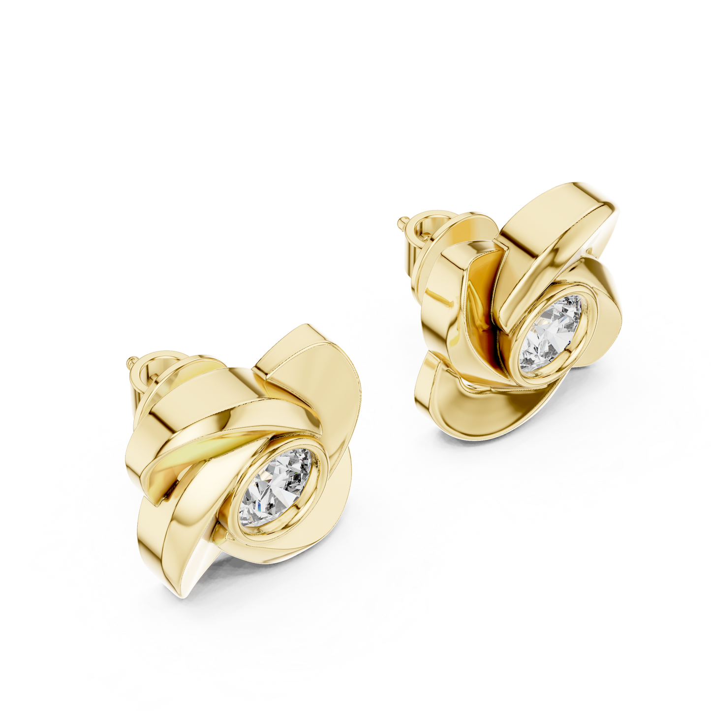 Classic Round Solitaire Earrings Crafted in 14K Yellow Gold