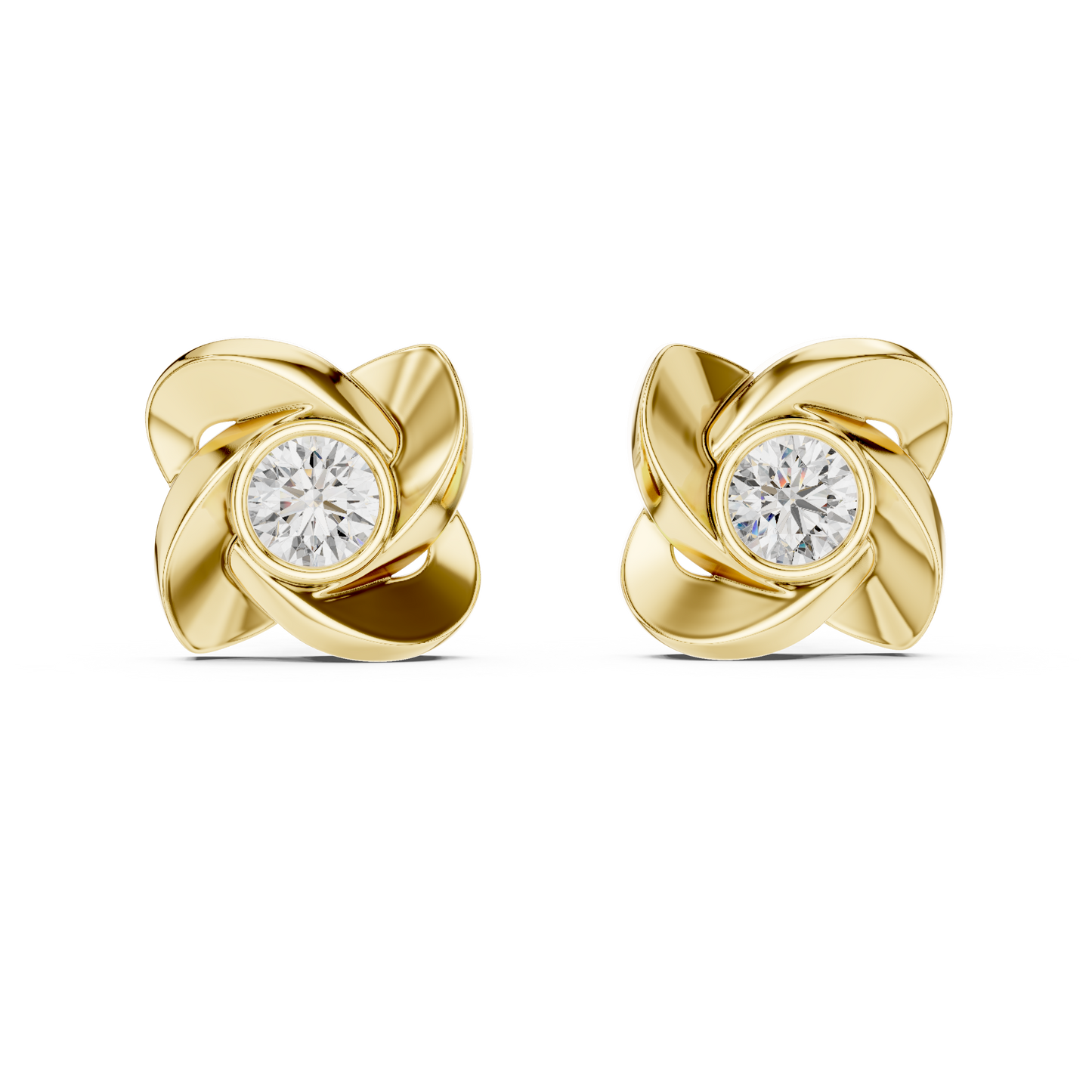 Classic Round Solitaire Earrings Crafted in 14K Yellow Gold
