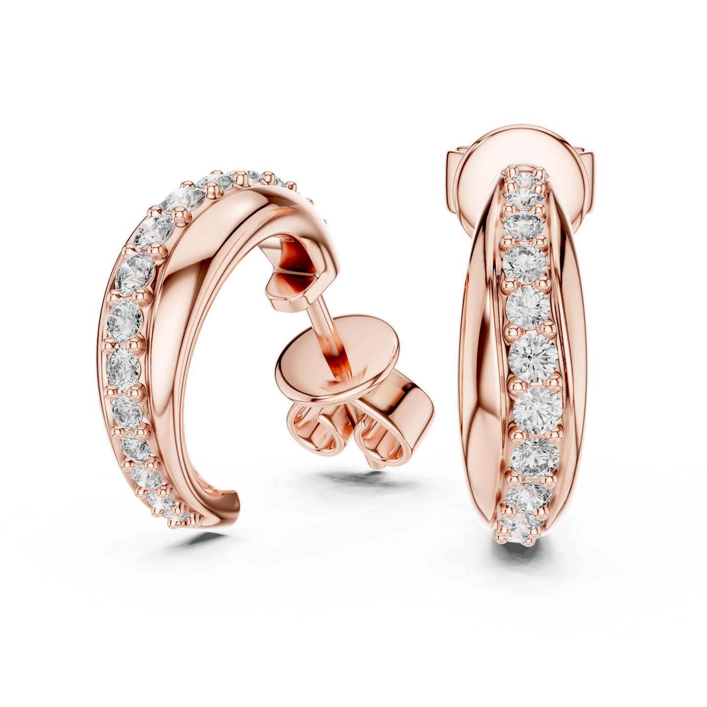 Rose Gold Diamond Half-Hoop Earrings – Classic Radiance
