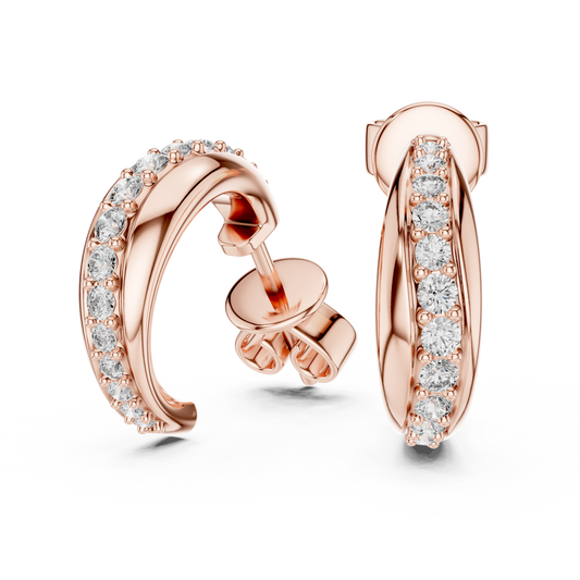 Rose Gold Diamond Half-Hoop Earrings – Classic Radiance