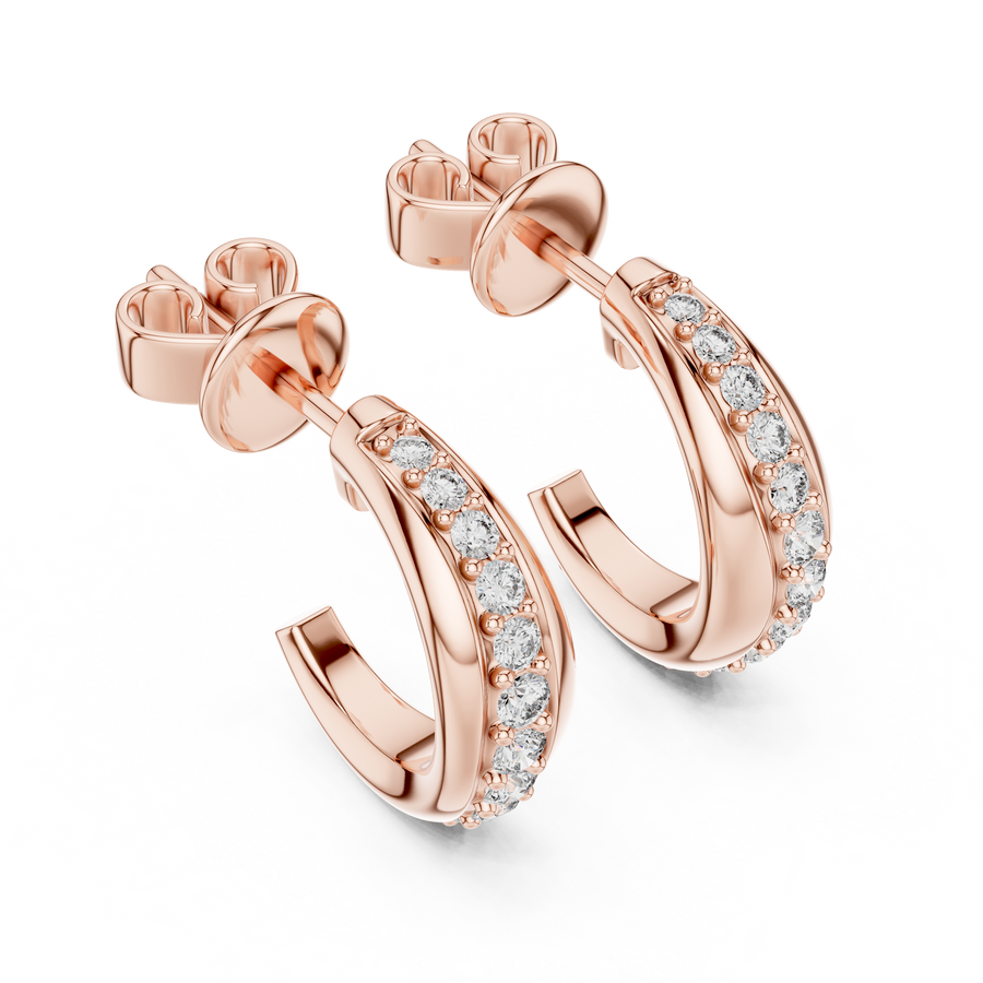 Rose Gold Diamond Half-Hoop Earrings – Classic Radiance