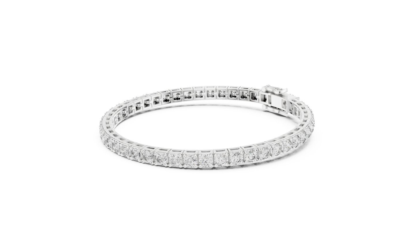 11 Pointer Round Cut Diamond Tennis Bracelet in White Gold | Elegant Luxury Bracelet
