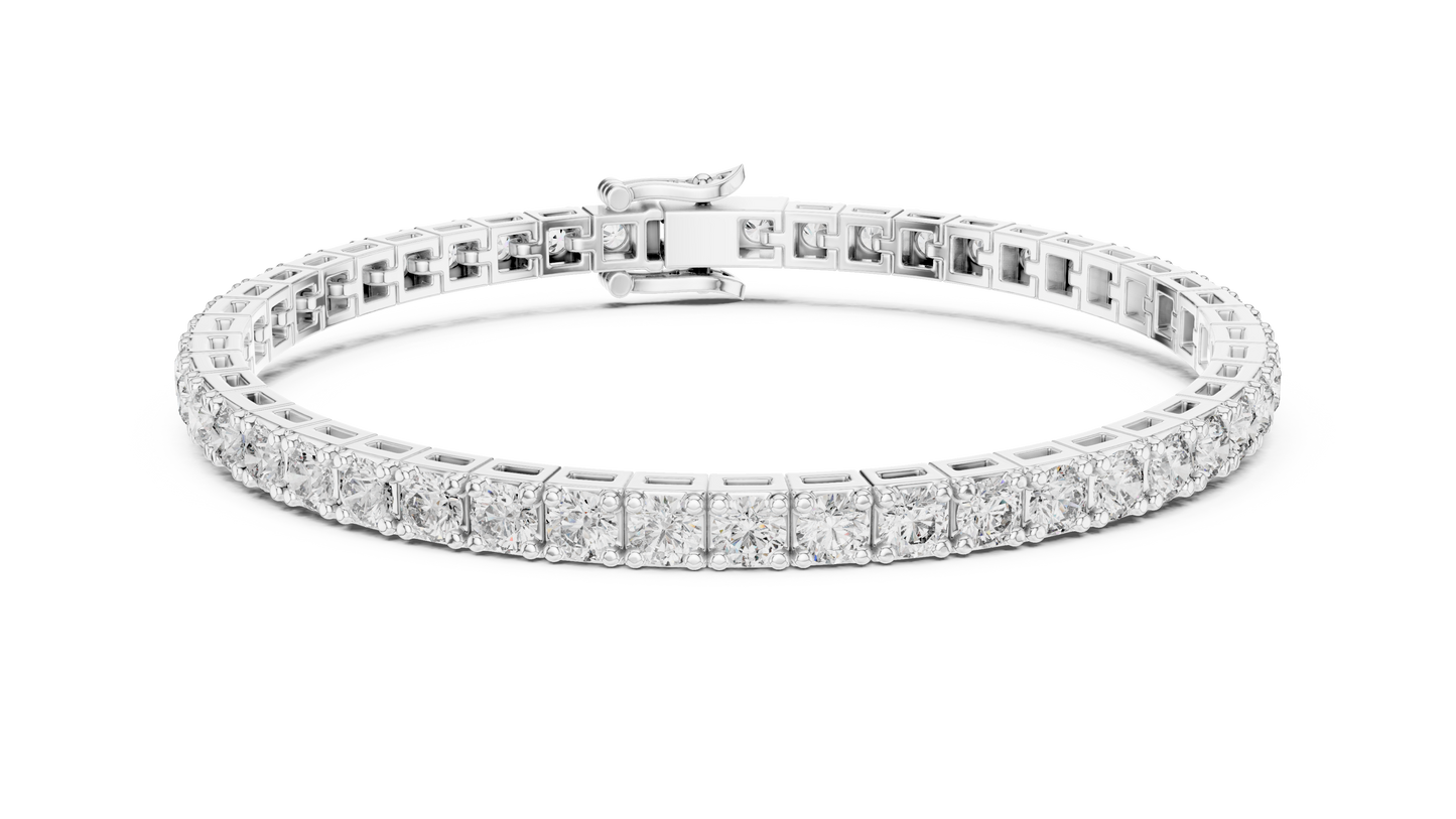 11 Pointer Round Cut Diamond Tennis Bracelet in White Gold | Elegant Luxury Bracelet