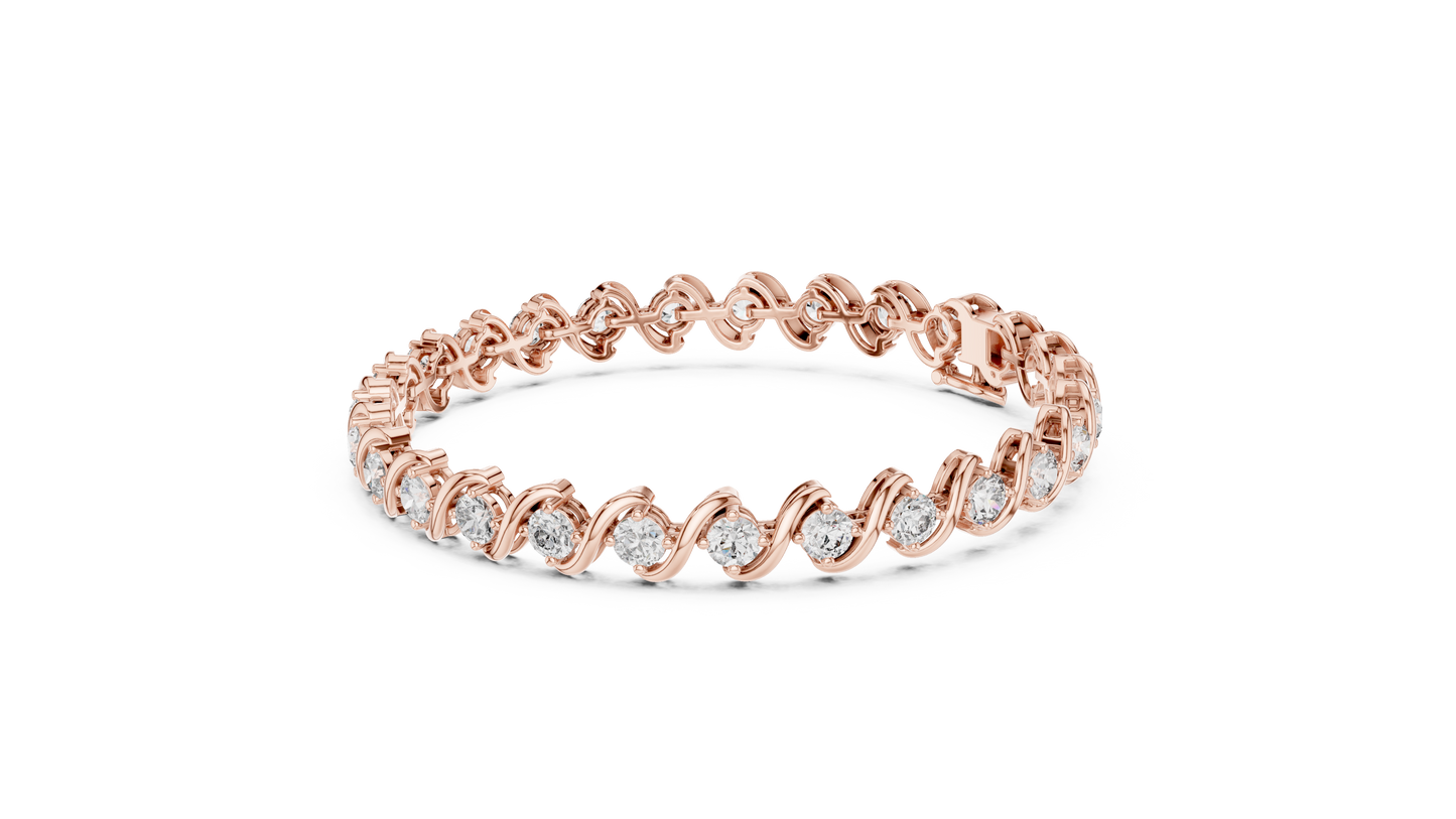 20 Pointer Round Diamond Wave Tennis Bracelet in Yellow Gold