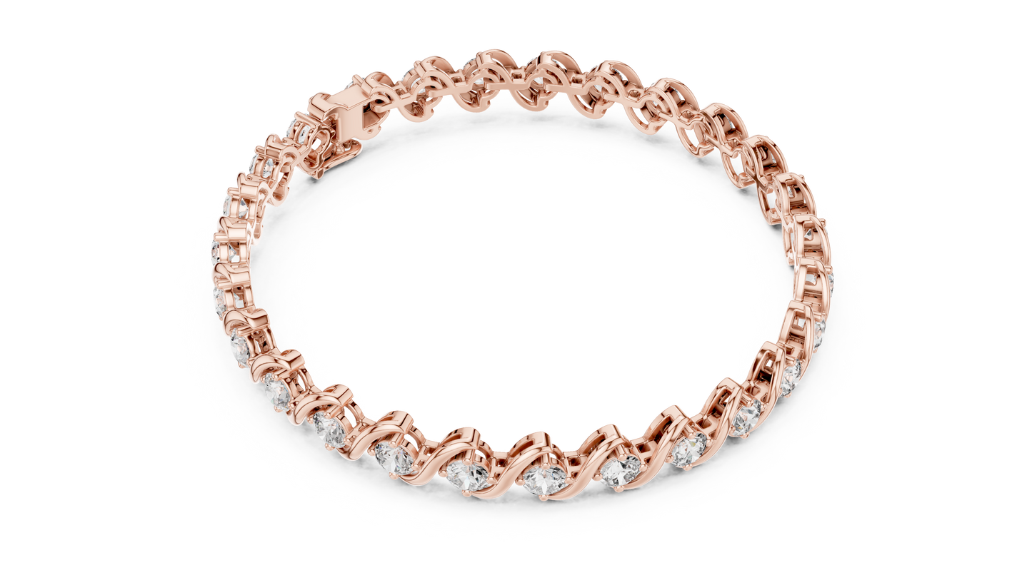 20 Pointer Round Diamond Wave Tennis Bracelet in Yellow Gold