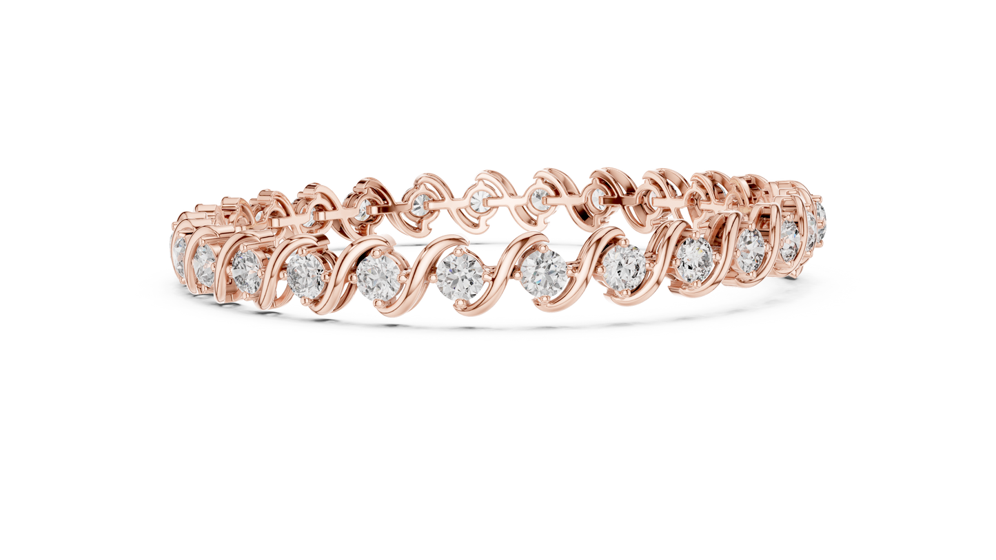 20 Pointer Round Diamond Wave Tennis Bracelet in Yellow Gold