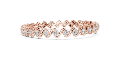20 Pointer Round Diamond Wave Tennis Bracelet in Yellow Gold