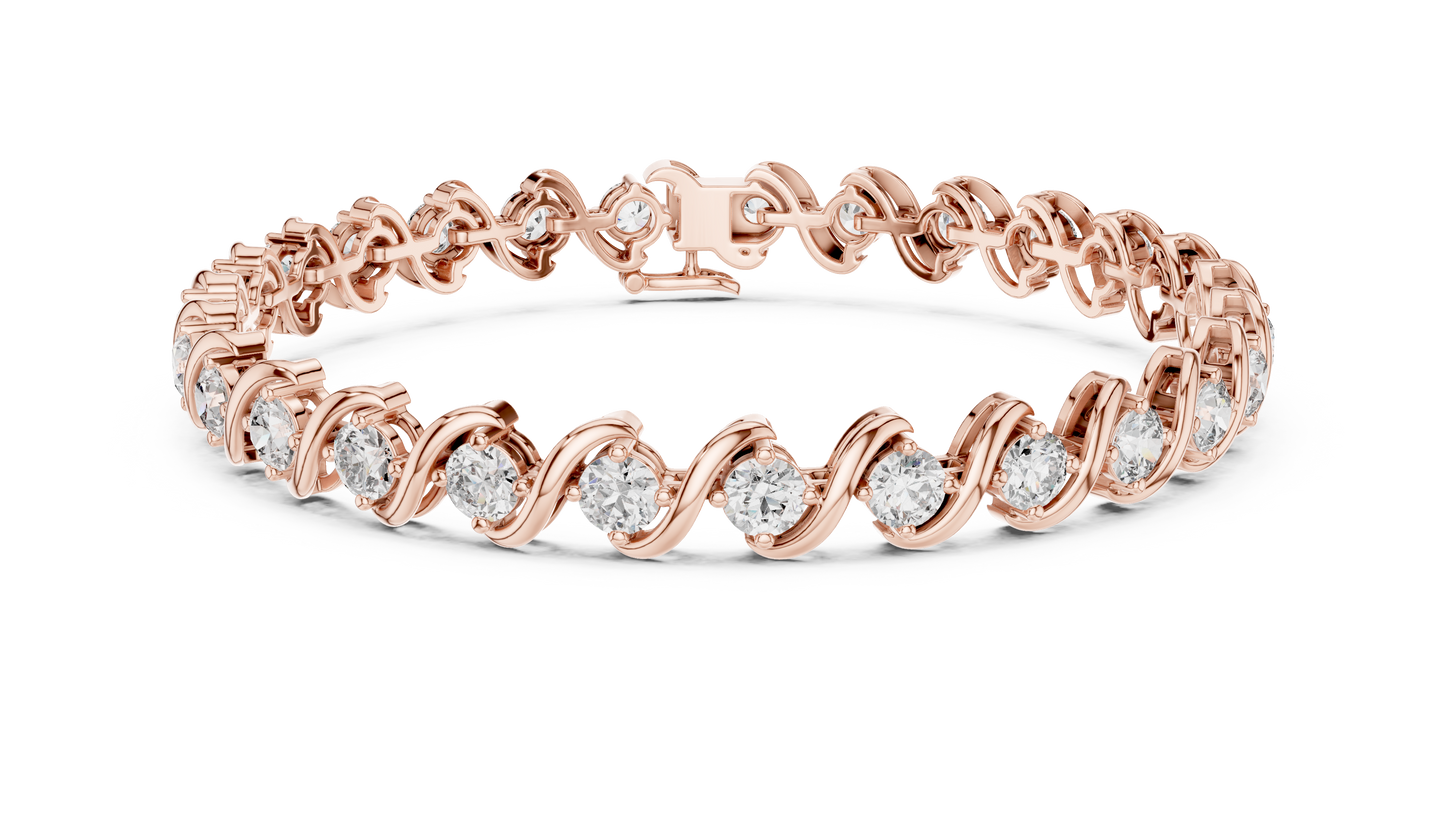 20 Pointer Round Diamond Wave Tennis Bracelet in Yellow Gold