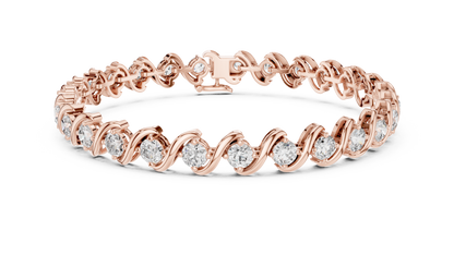 20 Pointer Round Diamond Wave Tennis Bracelet in Yellow Gold
