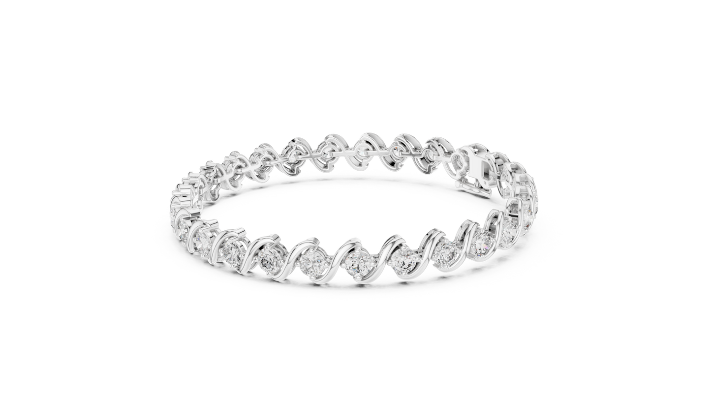 20 Pointer Round Diamond Wave Tennis Bracelet in Yellow Gold
