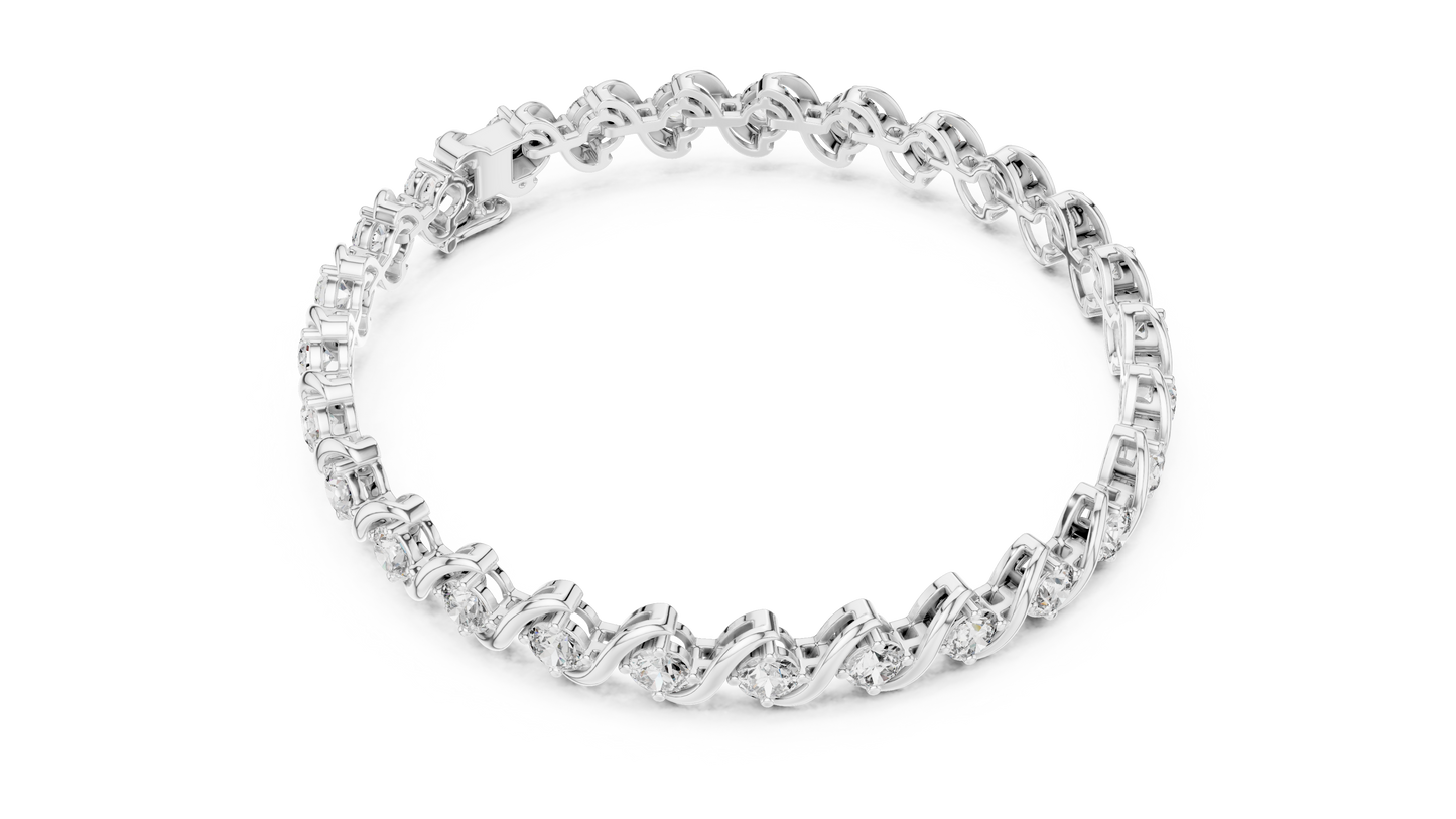 20 Pointer Round Diamond Wave Tennis Bracelet in Yellow Gold