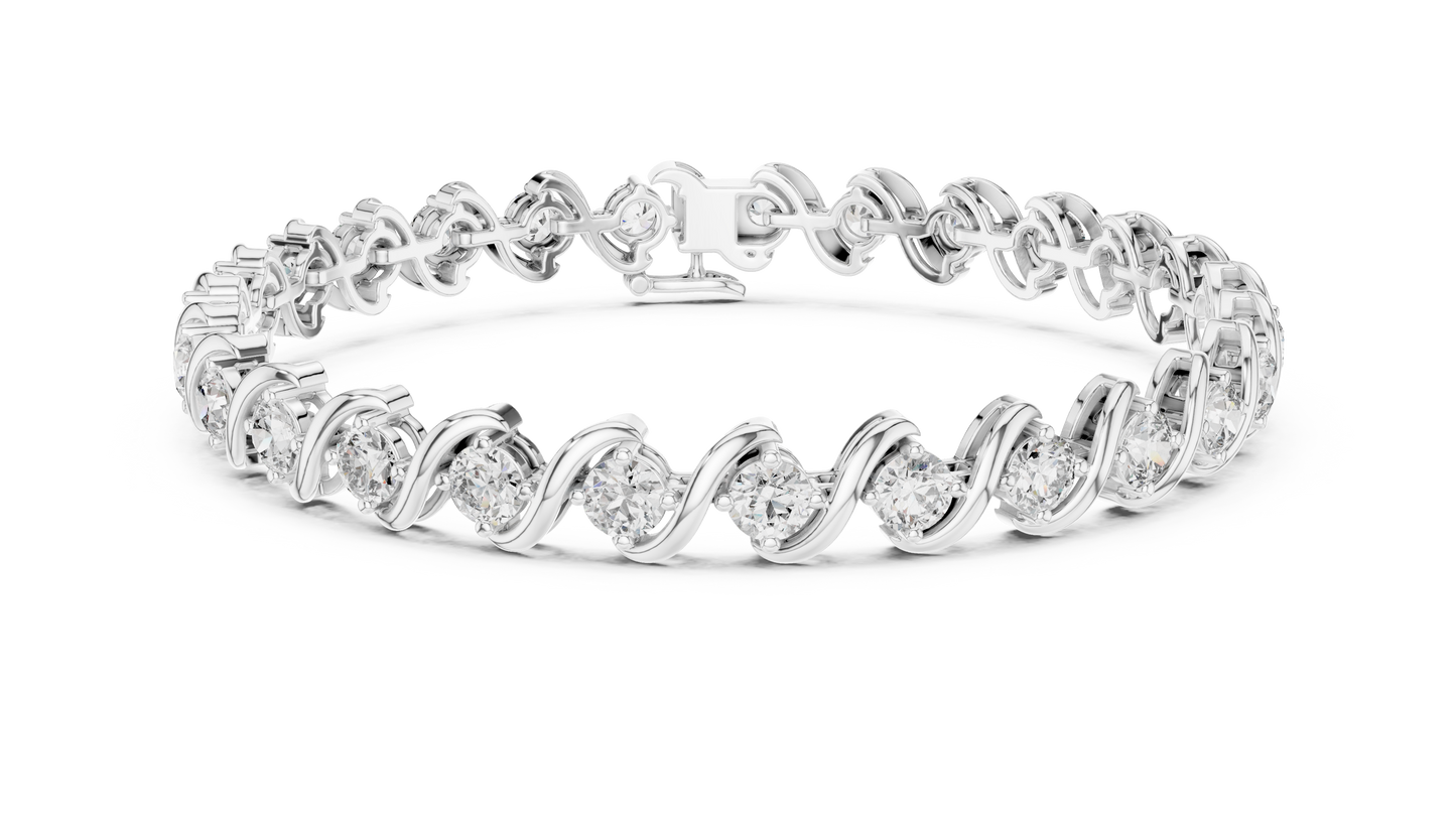 20 Pointer Round Diamond Wave Tennis Bracelet in Yellow Gold
