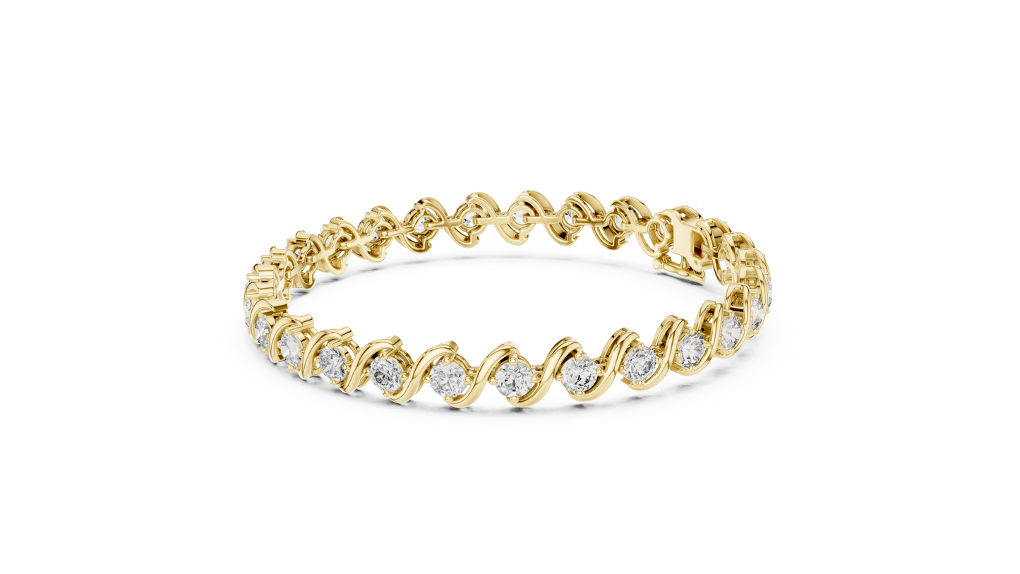 20 Pointer Round Diamond Wave Tennis Bracelet in Yellow Gold