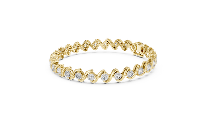 20 Pointer Round Diamond Wave Tennis Bracelet in Yellow Gold