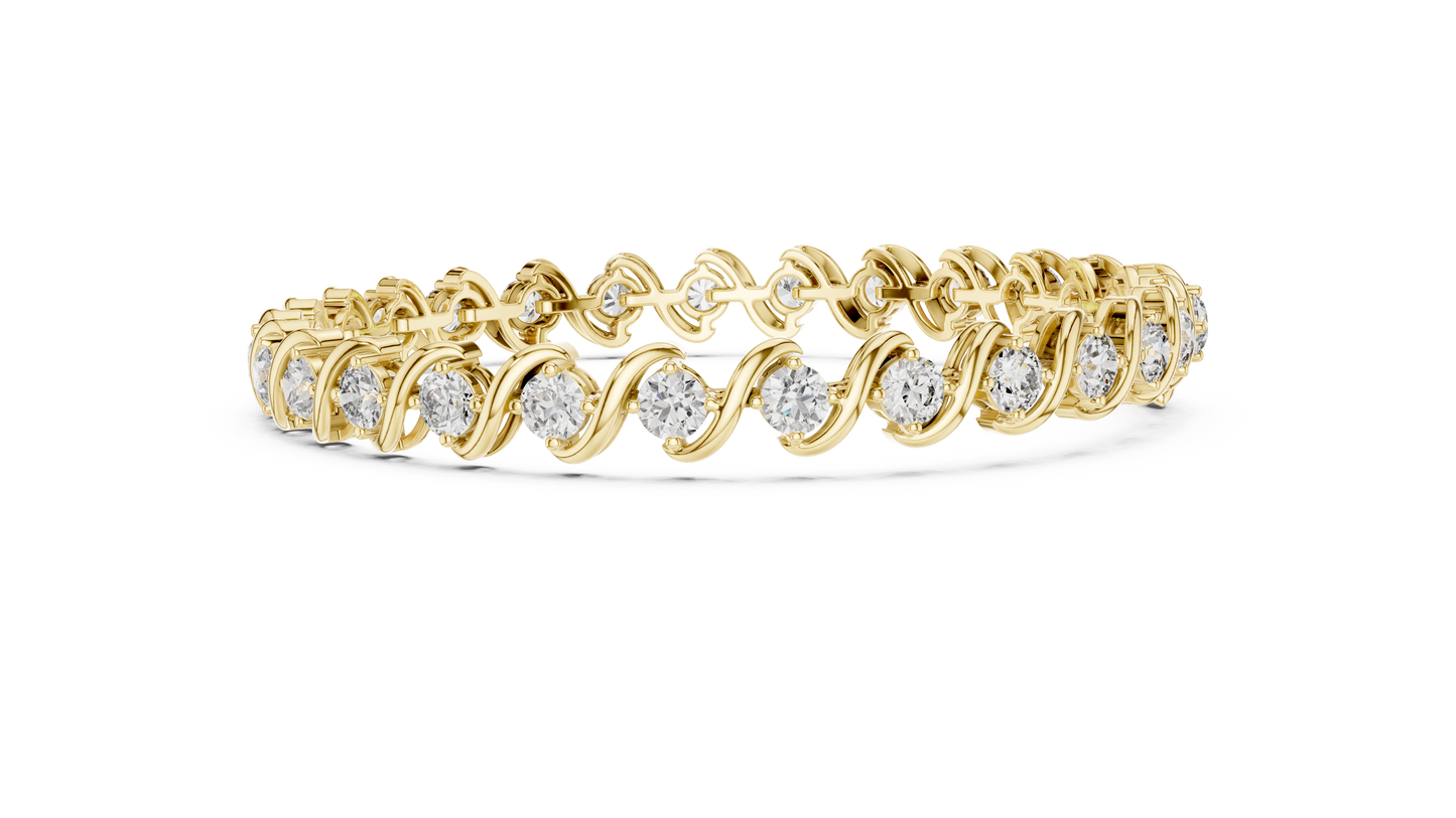 20 Pointer Round Diamond Wave Tennis Bracelet in Yellow Gold